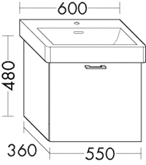 Burgbad Waschtischunterschrank Sys30, 1 Auszug, 300 mm tief, Tiefe: 360 mm, Breite: 550 mm, Höhe: 480 mm