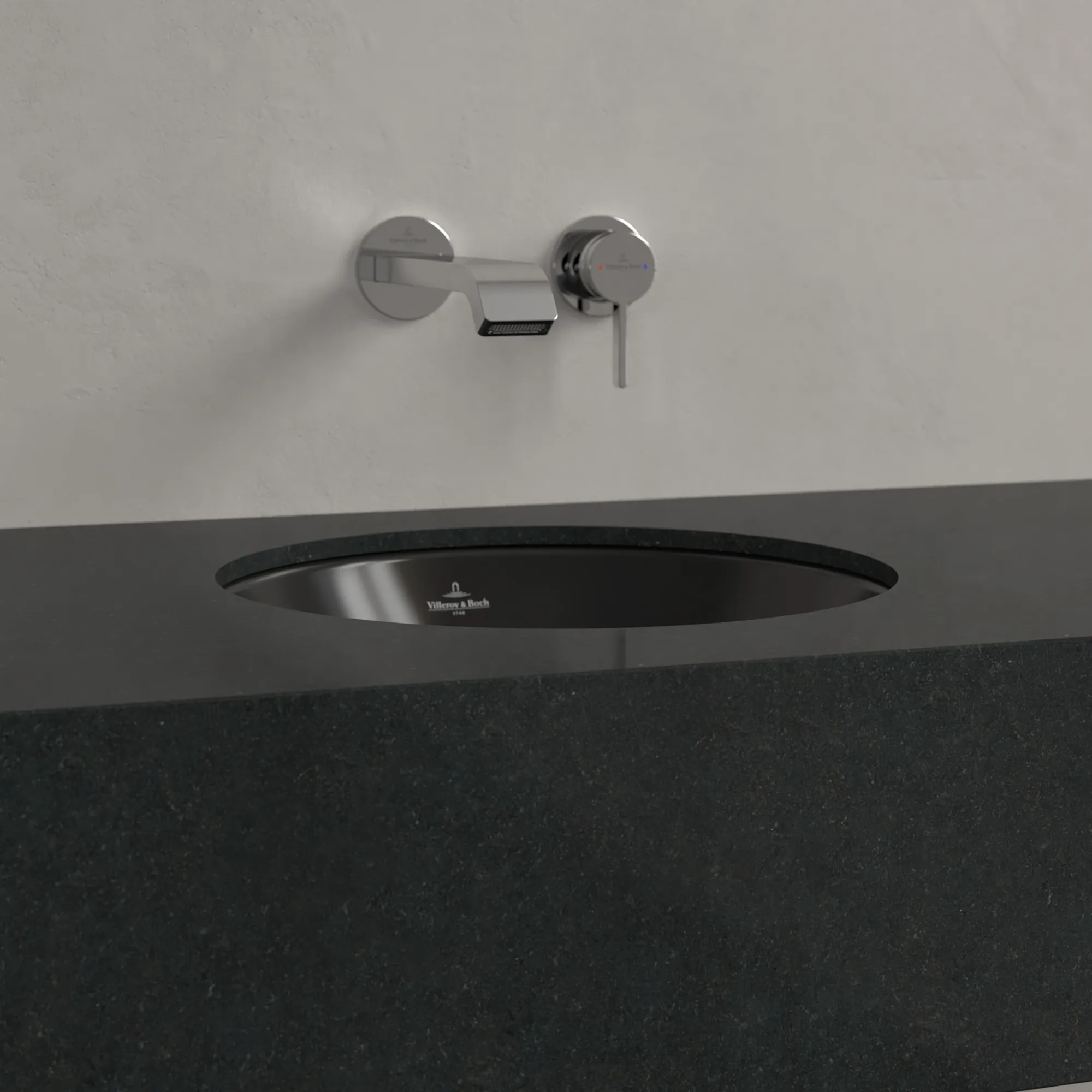 Villeroy & Boch Unterbauwaschtisch aus TitanCeram „Loop & Friends“ ⌀ 390 mm, ohne Hahnlochbohrung in Pure Black Villeroy & Boch Unterbauwaschtisch aus TitanCeram „Loop & Friends“ ⌀ 390 mm, ohne Hahnlochbohrung in Pure Black