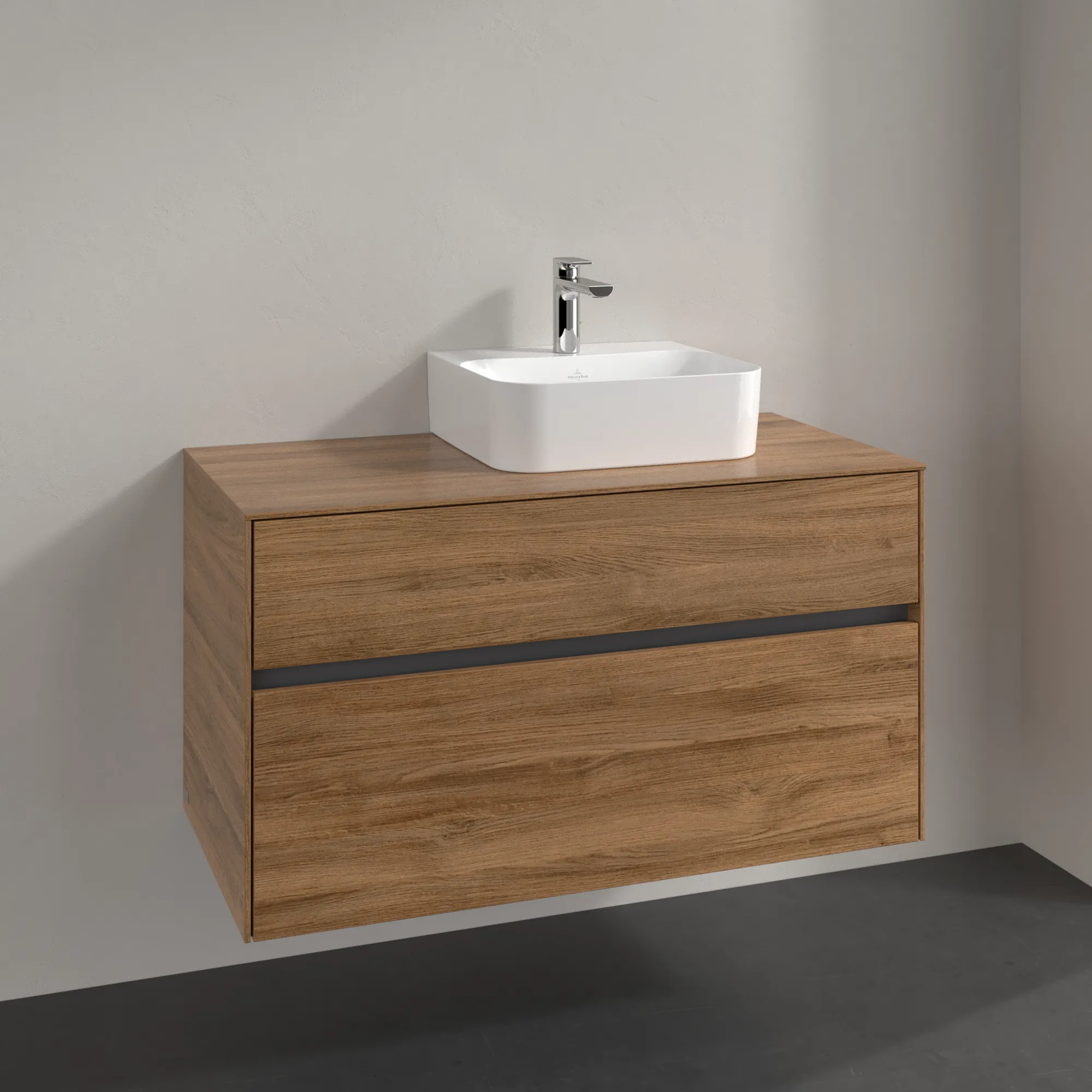 Villeroy & Boch Waschtischunterschrank „Collaro“ 1000 × 548 × 500 mm Kansas Oak, ohne Beleuchtung, für Becken rechts Villeroy & Boch Waschtischunterschrank „Collaro“ 1000 × 548 × 500 mm Kansas Oak, ohne Beleuchtung, für Becken rechts