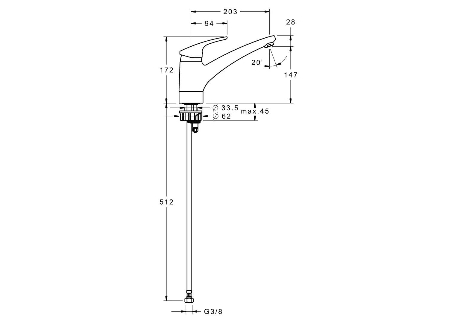 HansaMIX Einhebelmischer Küchenarmatur HansaMIX 0114 Ausladung 203 mm DN15 Chrom HansaMIX Einhebelmischer Küchenarmatur HansaMIX 0114 Ausladung 203 mm DN15 Chrom