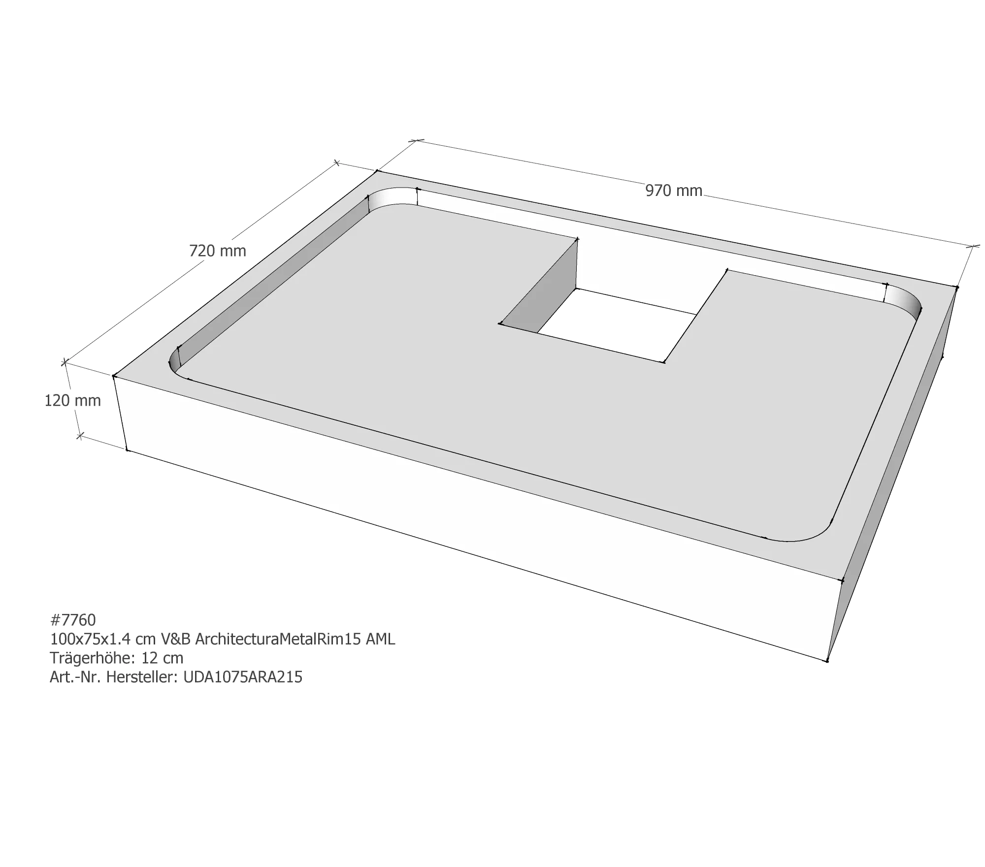 Duschwannenträger für Villeroy & Boch Architectura MetalRim 100 × 75 × 1,4 cm
