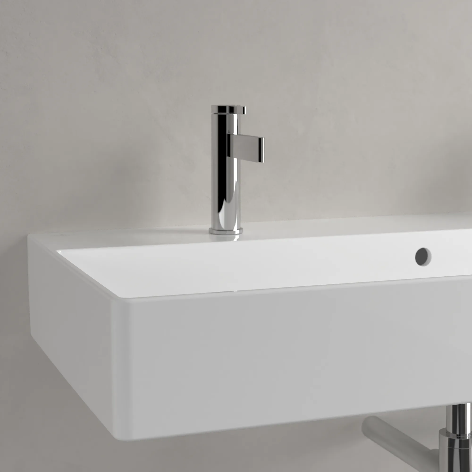 Villeroy & Boch Wandwaschtisch aus TitanCeram geschliffen „Memento 2.0“ 1000 × 470 × 135 mm, Hahnlochposition links und rechts, mit Hahnlochbohrung in Weiß Alpin