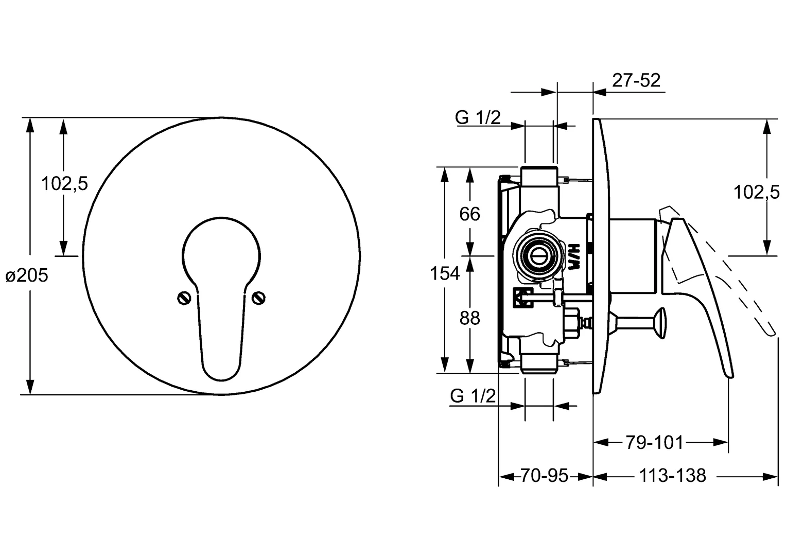 HansaMIX Einhebelmischer Fertigmontageset für Wanne/Brause Chrom