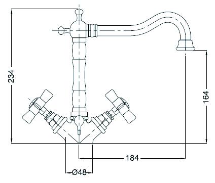 Waschtisch-Einlochbatterie AqvaRetro II - 1" 1/4 Zugstangen-Ablaufgarnitur - keramische Innenoberteile 90° - flexible Druckschläuche 3/8", DVGW W270 - chrom