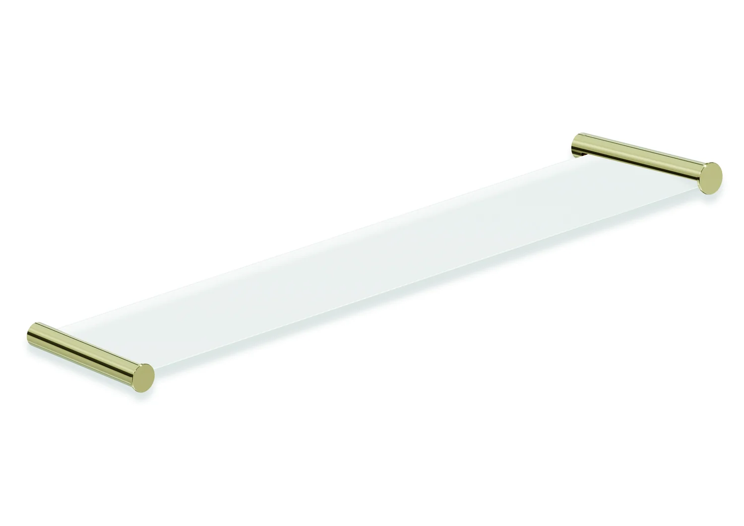 Ablage des Systems 162, Edelstahl, PVD, bestehend aus seitlichen Halteelementen und Ablagefläche aus Glas, 600 mm breit, 122 mm tief, in Farbe CK (Messing glänzend)