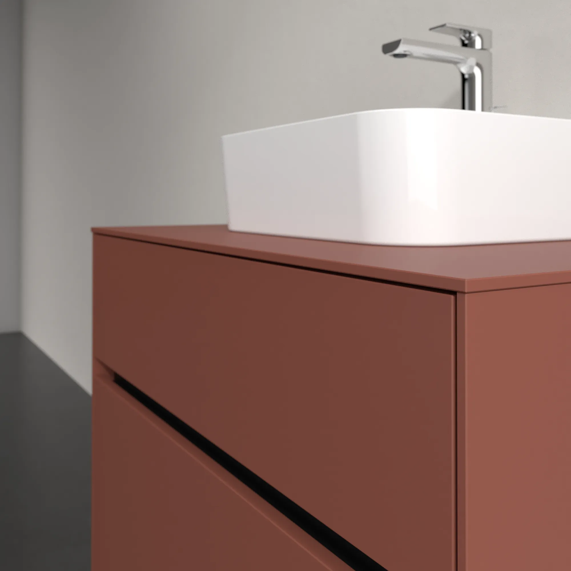 Villeroy & Boch Waschtischunterschrank „Collaro“ 800 × 548 × 500 mm Wine Red, mit Beleuchtung, für Becken mittig Villeroy & Boch Waschtischunterschrank „Collaro“ 800 × 548 × 500 mm Wine Red, mit Beleuchtung, für Becken mittig