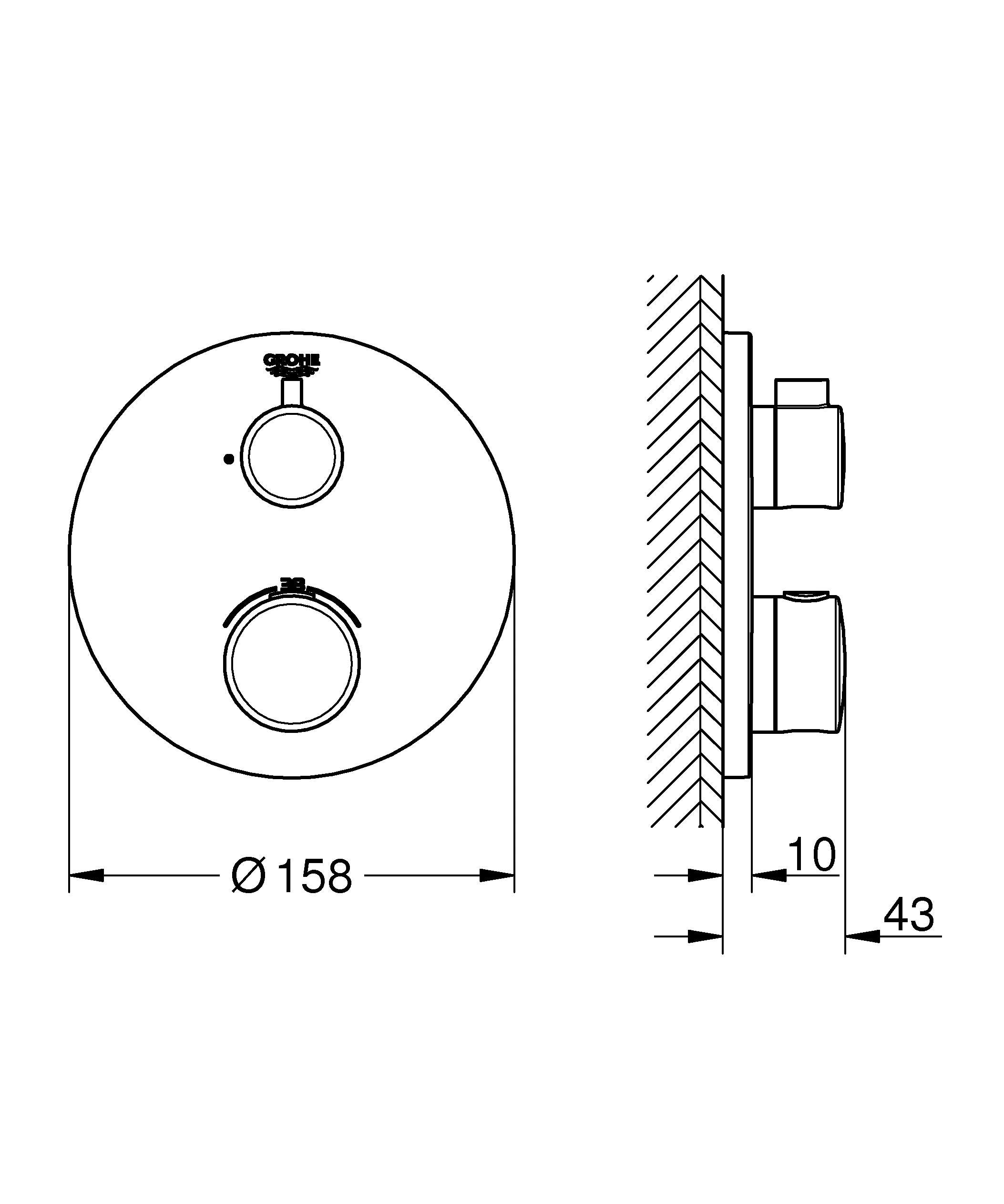 Thermostat-Brausebatterie Grohtherm 24075, Fertigmontageset für Rapido SmartBox, chrom