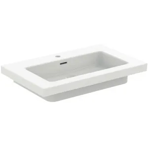 Waschbecken „Extra“ 81 × 51 × 15 cm, Hahnlochposition mittig in Seidenweiß Waschbecken „Extra“ 81 × 51 × 15 cm, Hahnlochposition mittig in Seidenweiß