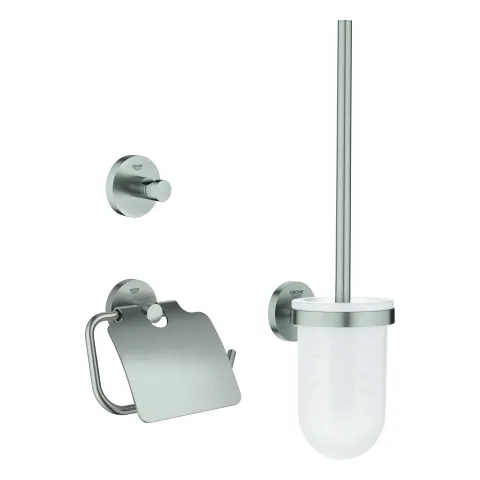 WC-Set 3-in-1 Essentials 40407_1, mit Toilettenbürstengarnitur, Bademantelhaken, WC-Papierhalter mit Deckel