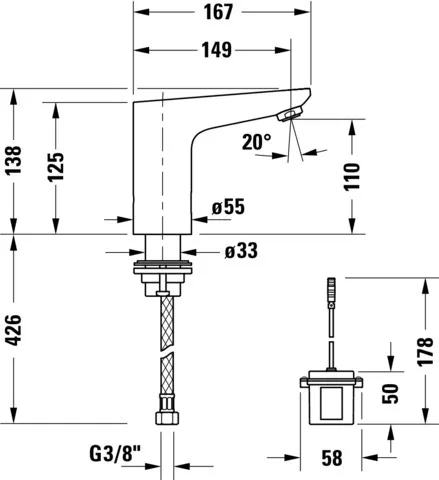Sensor 1 Waschtischmischer elektr. Batterieanschluss,Temp.Regul.,Chrom HG Sensor 1 Waschtischmischer elektr. Batterieanschluss,Temp.Regul.,Chrom HG