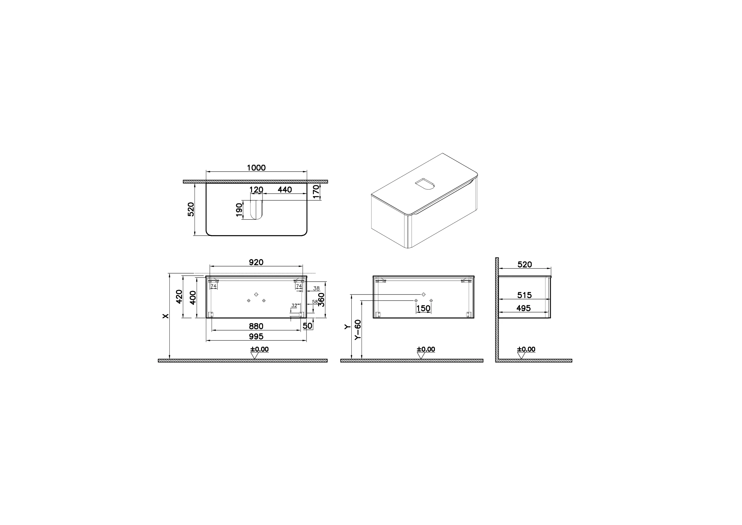New Integra Round Waschtischunterschrank für Aufsatzwaschtisch mit 1 Vollauszug 100 x 52 x 42 cm (BxTxH) Weiß Matt