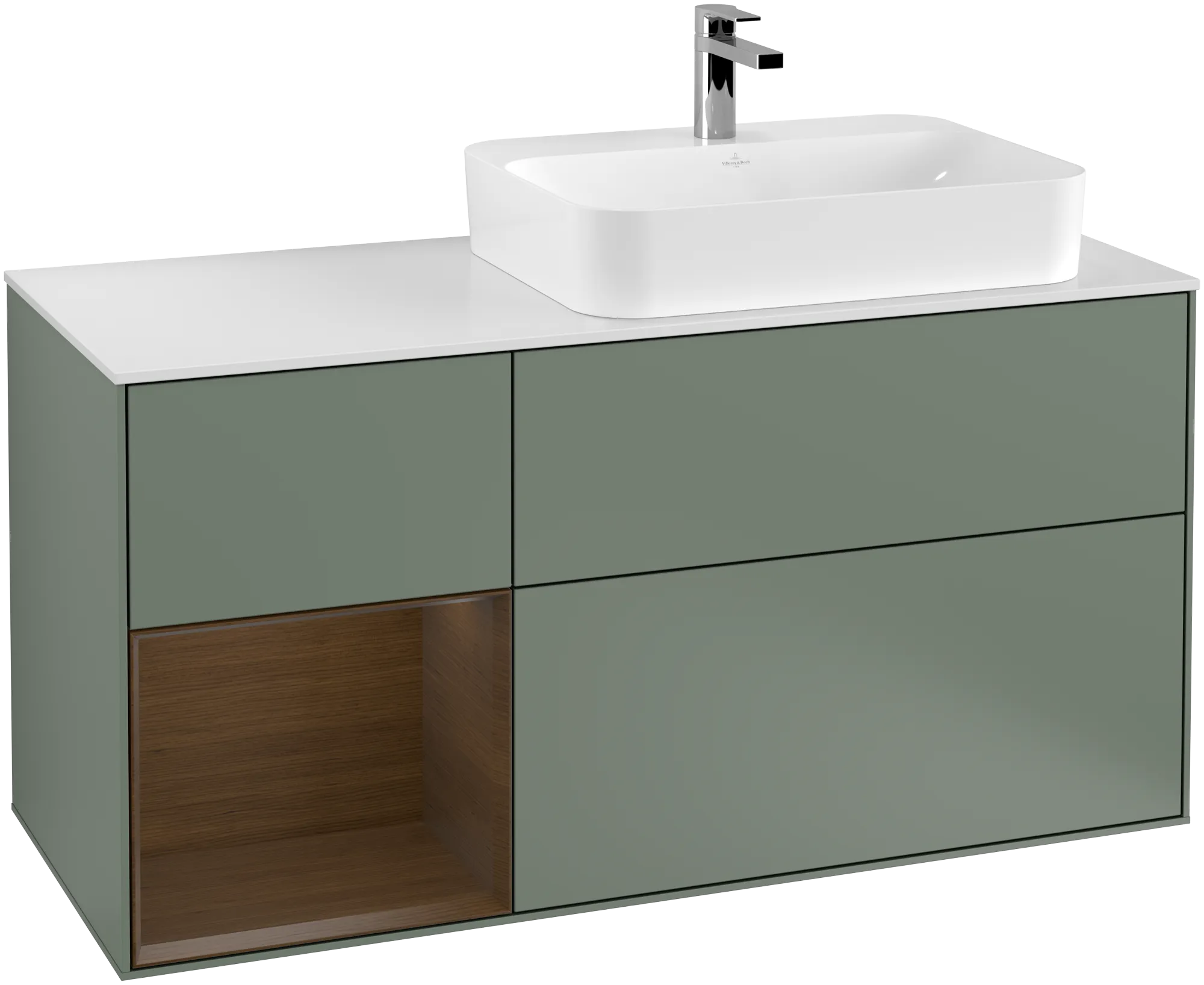 Villeroy & Boch Finion Waschbeckenunterschrank G39 1200x603x501mm Olive Matt Lacquer/Walnut Veneer/Glass White Matt