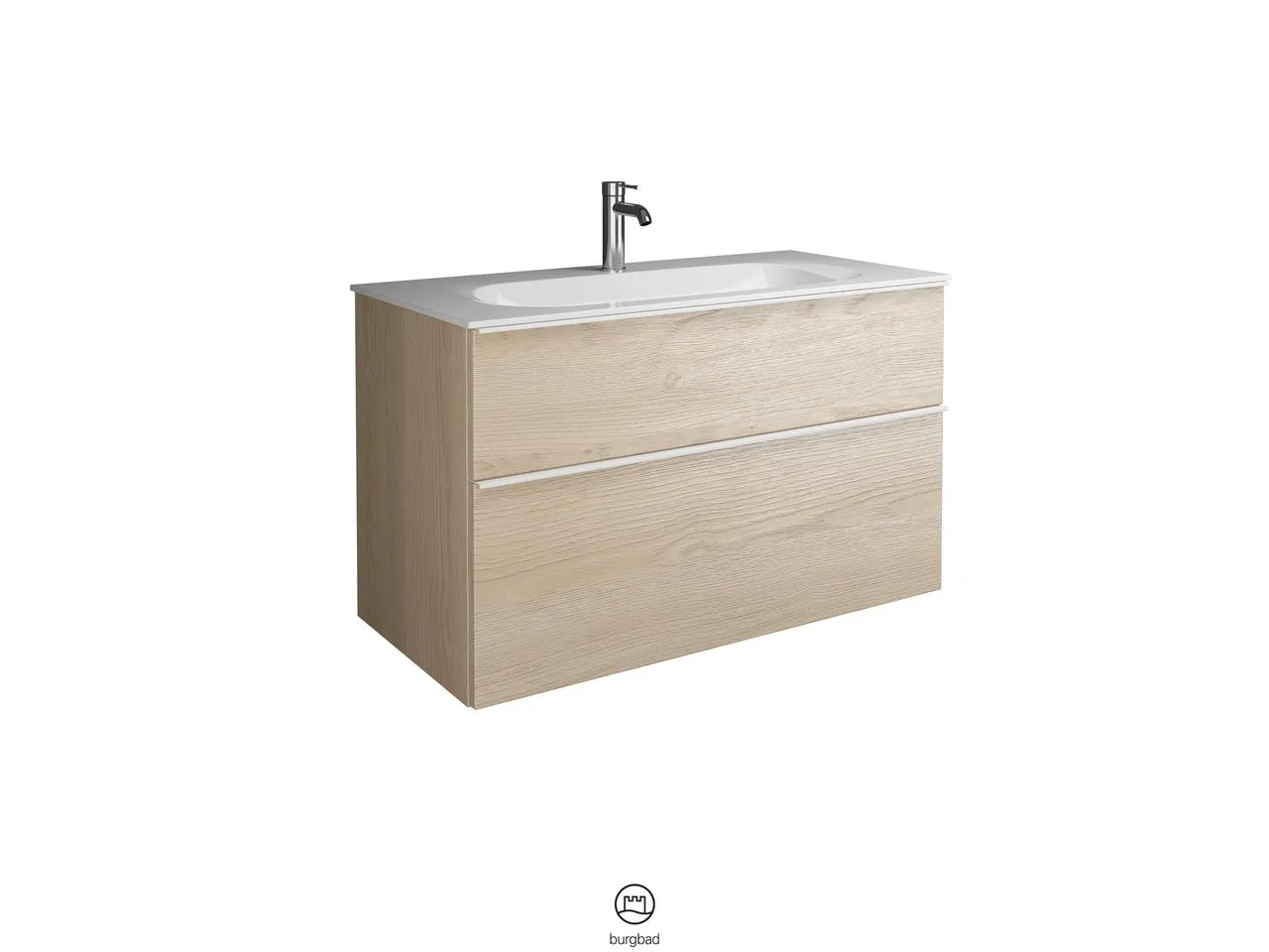 burgbad Badmöbelset „Fiumo“ 1060 × 650 mm Griff, Chrom (230 mm), in Weiß Matt