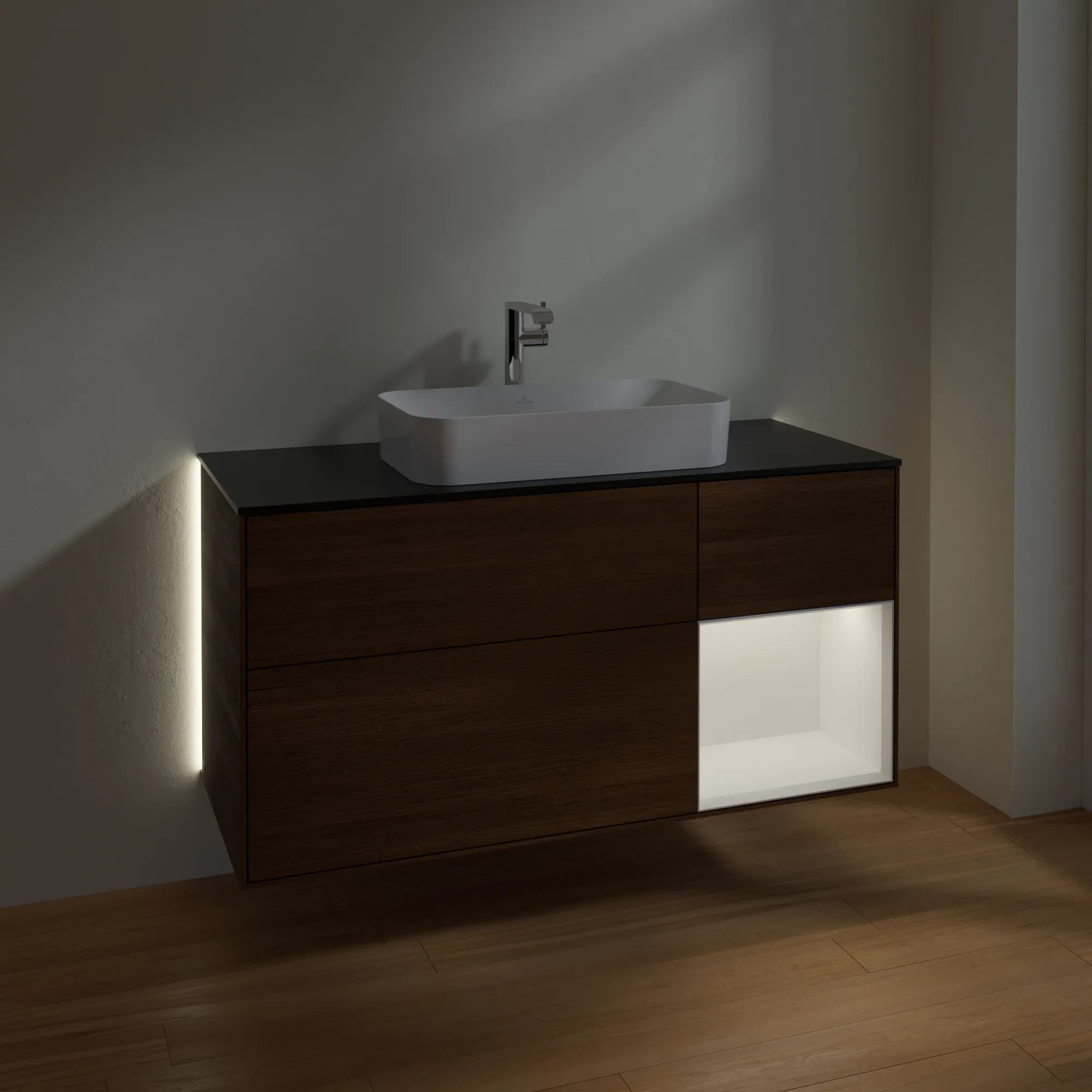 Villeroy & Boch Waschtischunterschrank „Finion“ für Schrankwaschtisch 1200 × 603 × 501 mm Walnut Veneer, mit Hahnlochbohrung, für Becken mittig Villeroy & Boch Waschtischunterschrank „Finion“ für Schrankwaschtisch 1200 × 603 × 501 mm Walnut Veneer, mit Hahnlochbohrung, für Becken mittig