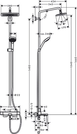 Showerpipe Croma E 280 1jet chrom mit Wannenthermostat