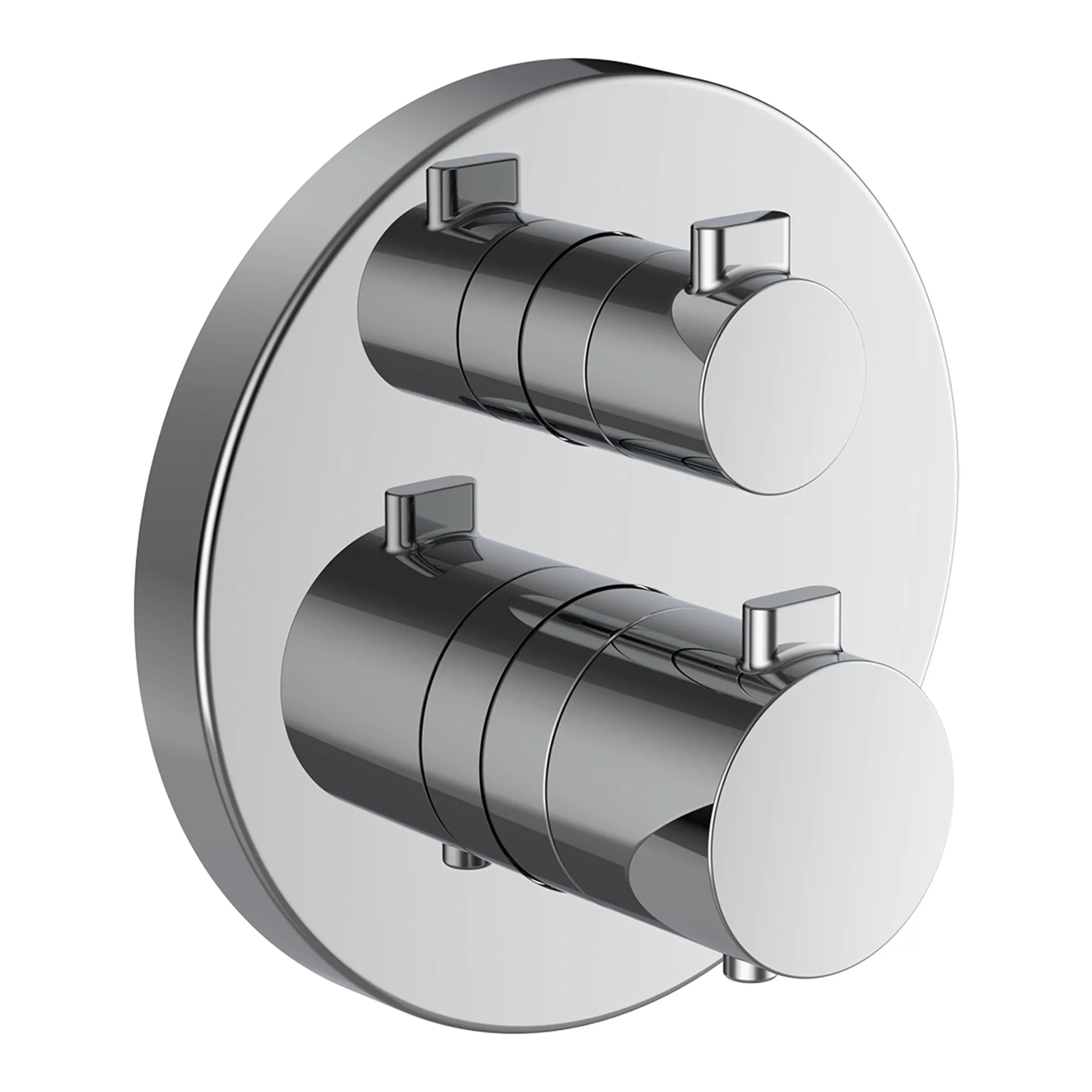 2-Griff-Wannenthermostat, Unterputz, MEDA zu Simibox Standard und Simibox Light, mit Rohrunterbrecher, 2 Mischwasserabgänge Sicherheitstaste (38°C) 2-Wege-Mengenregulierung Thermostatische Patrone Temperaturgriff komplett Mengengriff komplett, chrom