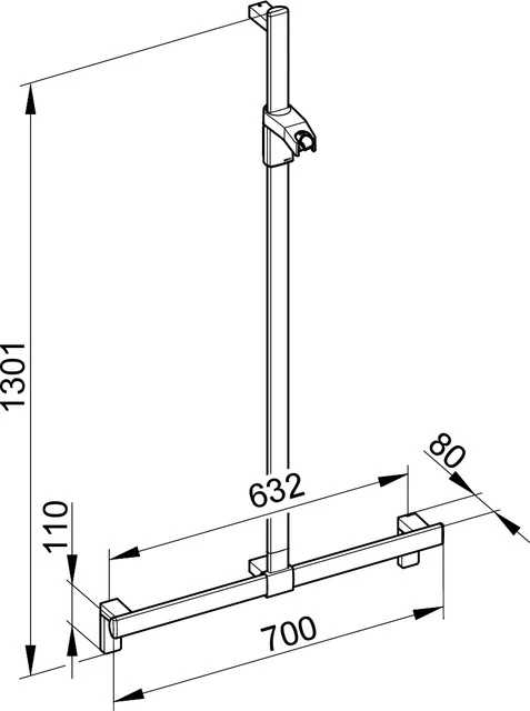 KEUCO AXESS Duschhandlauf mit Brausestange 700/1300 mm silber-eloxiert KEUCO AXESS Duschhandlauf mit Brausestange 700/1300 mm silber-eloxiert