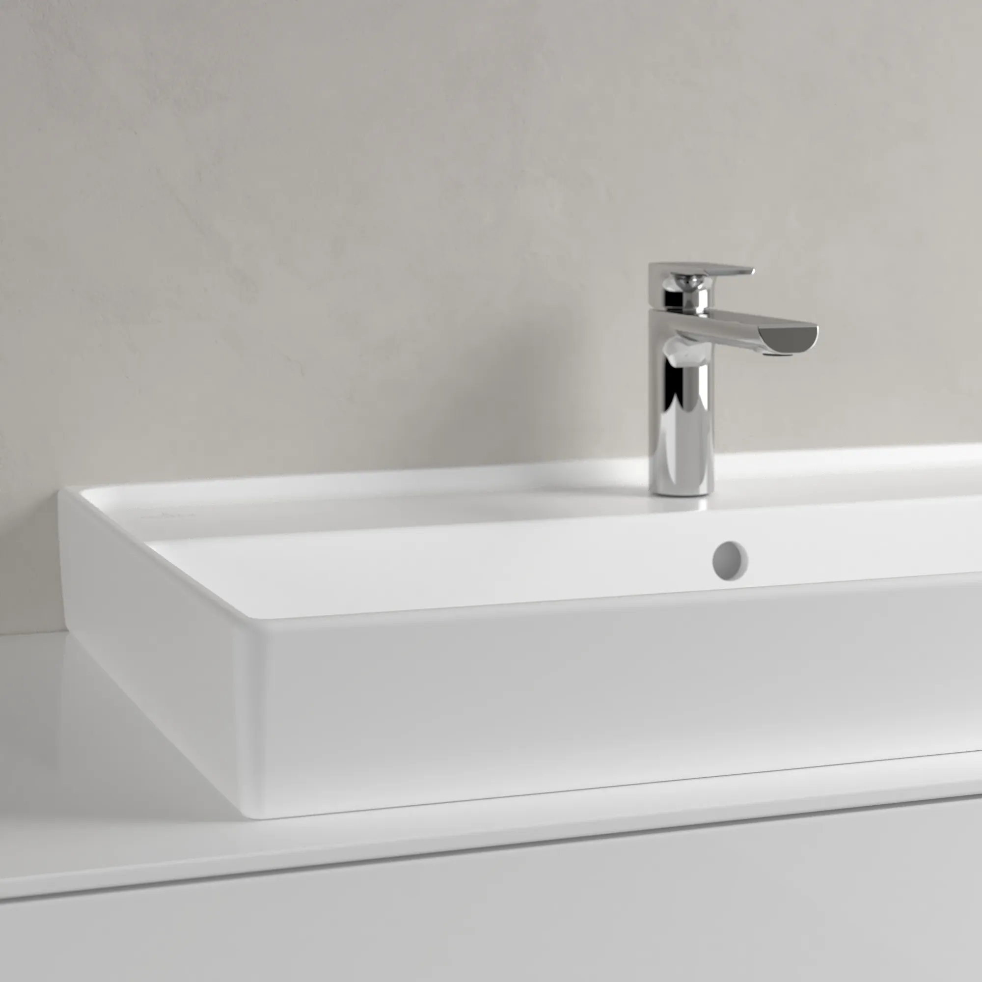 Villeroy & Boch Schrankwaschtisch aus TitanCeram geschliffen „Collaro“ 800 × 465 × 160 mm, mit Hahnlochbohrung, Hahnlochposition mittig in Stone White