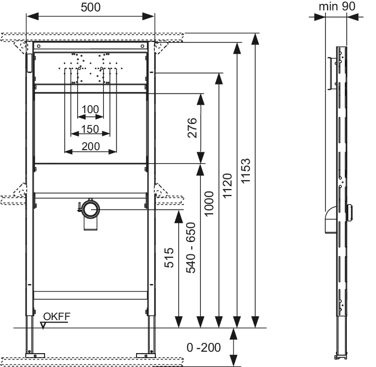 Waschtischmodul TECEprofil für Ausgussbecken, Bauhöhe 1120 mm