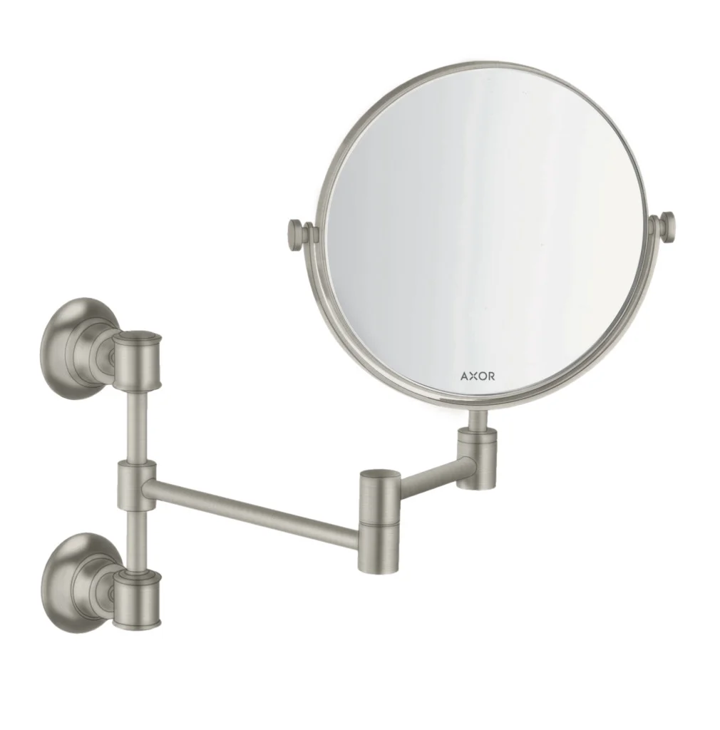 Hansgrohe AXOR Montreux Rasierspiegel aus Metall mit neigbarem und schwenkbaren Spiegelglas, 1-fach Vergrößerung, Wandmontage