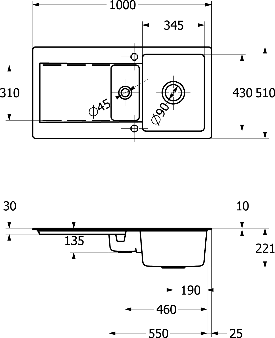 Villeroy & Boch Einbauspüle Siluet 60 R 333702, 1000 x 510 mm, TitanCeram, Almond CeramicPlus