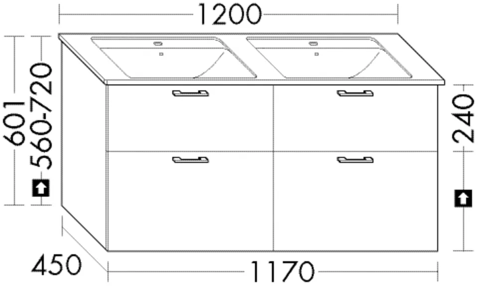Waschtischunterschrank Sys30 von burgbad – 450 mm tief, 1.180 mm breit, 600 mm hoch mit 2 Schubladen oben und 2 Auszügen unten Waschtischunterschrank Sys30 von burgbad – 450 mm tief, 1.180 mm breit, 600 mm hoch mit 2 Schubladen oben und 2 Auszügen unten