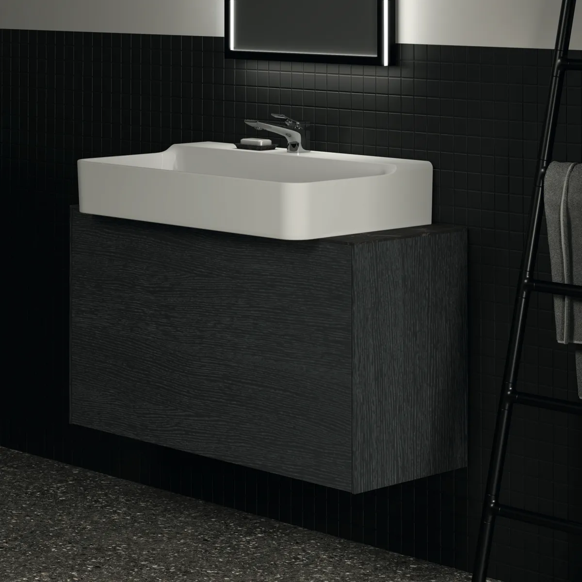 Waschtischplatte Conca, aus Keramik, 1002x373x6mm, Marmor Noir Desir Waschtischplatte Conca, aus Keramik, 1002x373x6mm, Marmor Noir Desir