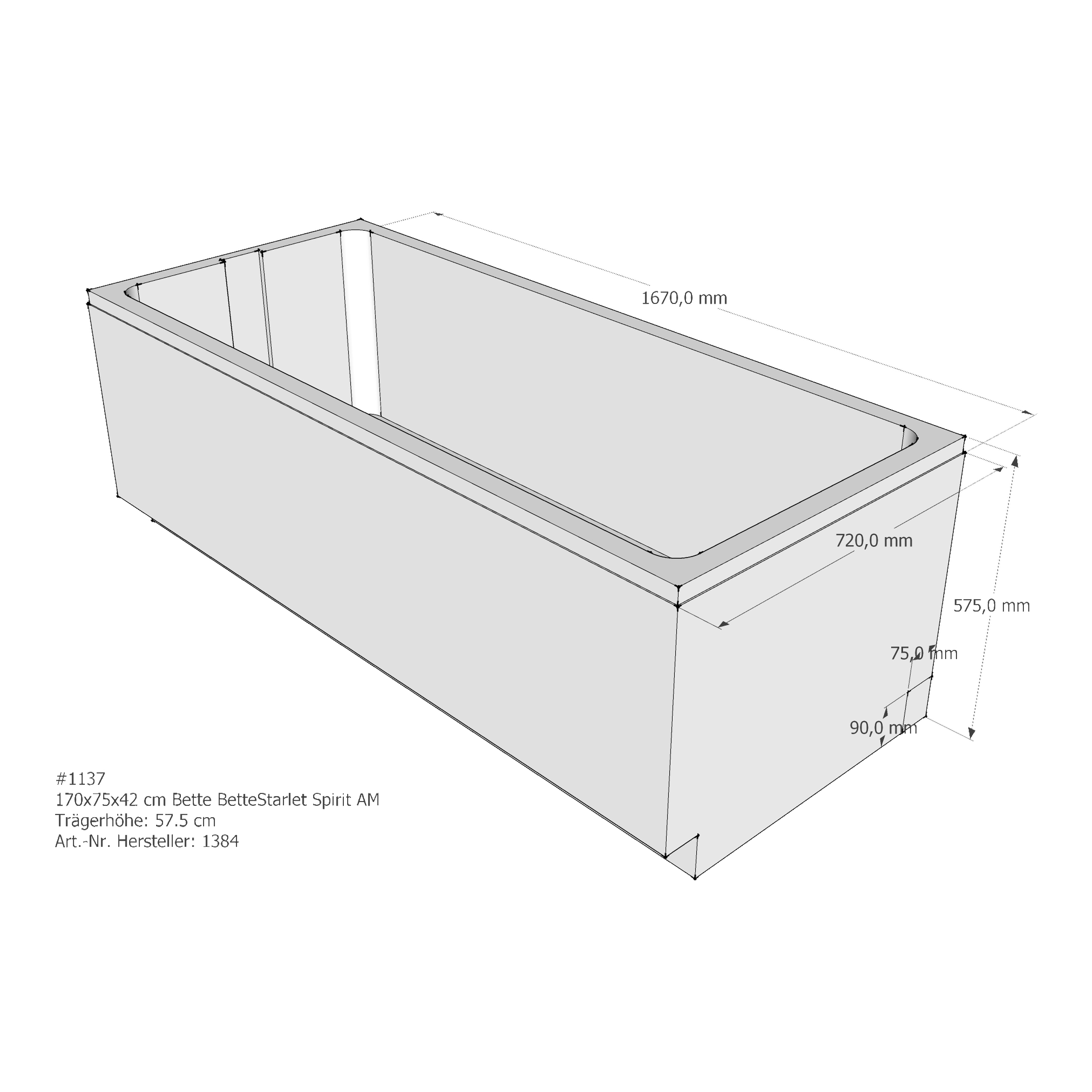 Badewannenträger für Bette Starlet Spirit 170 × 75 × 42 cm Breite: 75 cm / Länge: 170 cm Badewannenträger für Bette Starlet Spirit 170 × 75 × 42 cm Breite: 75 cm / Länge: 170 cm