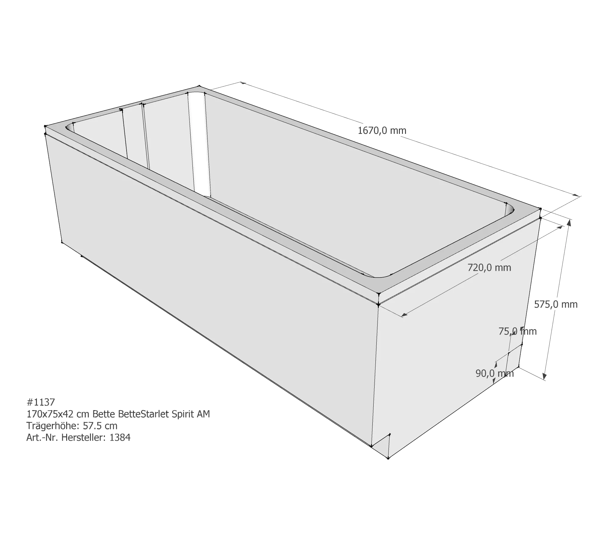 Badewannenträger für Bette Starlet Spirit 170 × 75 × 42 cm Badewannenträger für Bette Starlet Spirit 170 × 75 × 42 cm