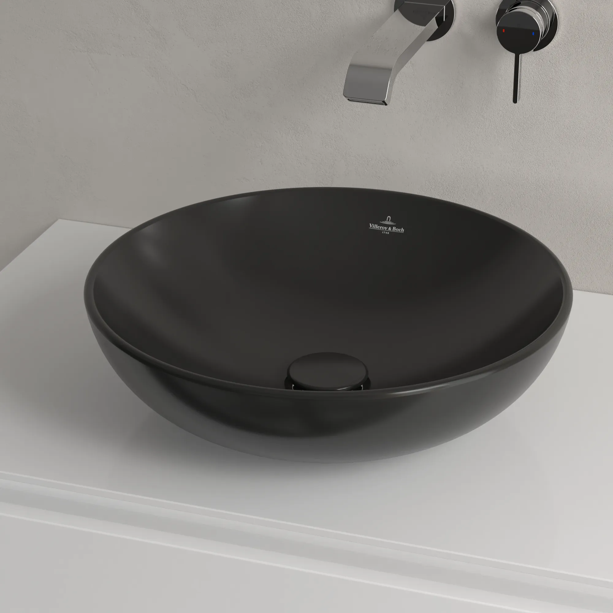 Villeroy & Boch Aufsatzwaschbecken Loop & Friends Pure Black CeramicPlus, 420x420x150 mm, Höhe 120 mm, TitanCeram, matt, ohne Überlauf