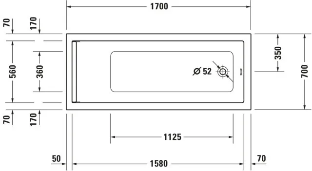 Duravit Badewanne „Starck“ rechteck 170 × 70 cm, Fußablauf