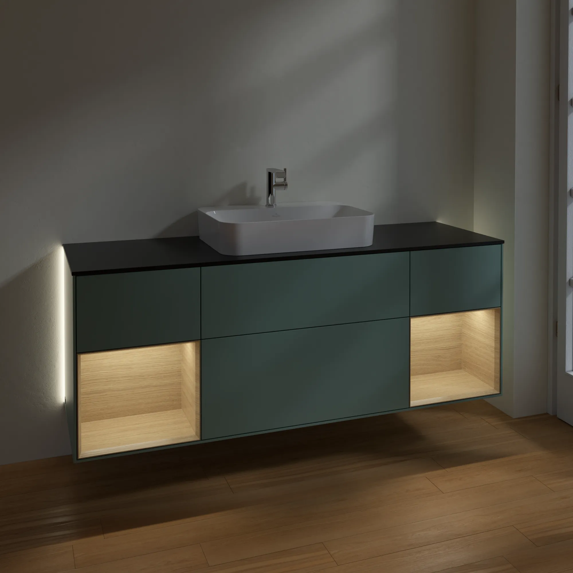 Villeroy & Boch Waschtischunterschrank „Finion“ für Schrankwaschtisch 1600 × 603 × 501 mm Olive Matt Lacquer, für Becken mittig