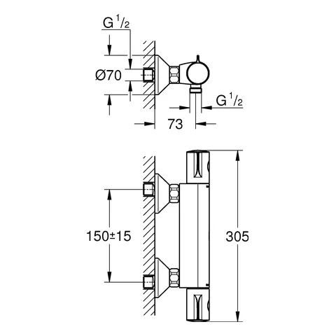 Grohe Grohtherm 800 Thermostat-Brausebatterie 34558 Wandmontage chrom Grohe Grohtherm 800 Thermostat-Brausebatterie 34558 Wandmontage chrom