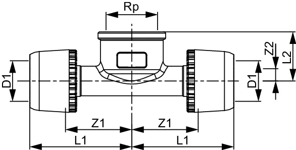 TECElogo-Ax T-Stück Dimension 16 × Rp 1/2″ × 16, Siliziumbronze