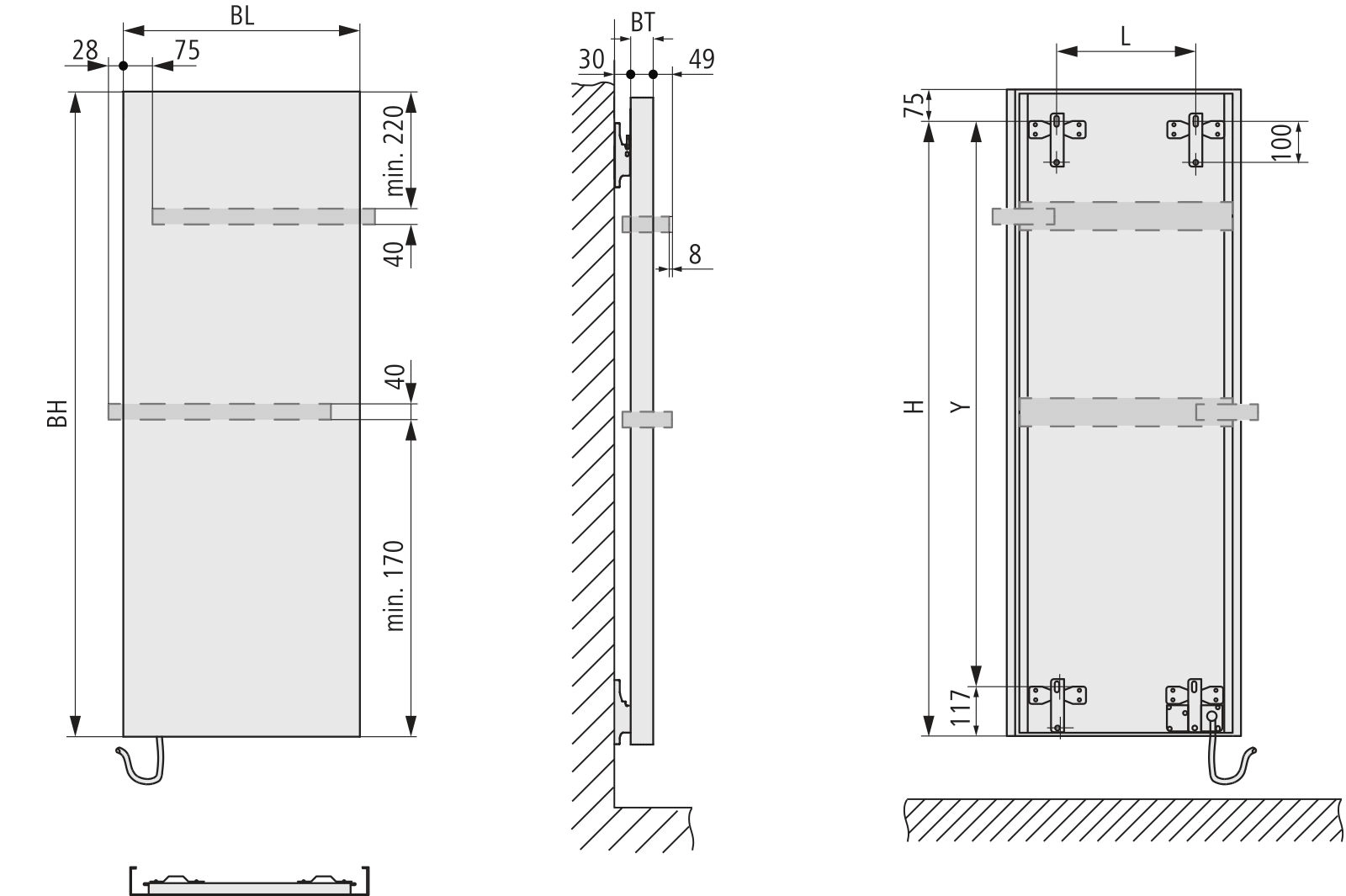 Kermi Design-Elektroheizkörper „Rubeo®-E“ 47 × 172,5 cm in glanzsilber Metallic