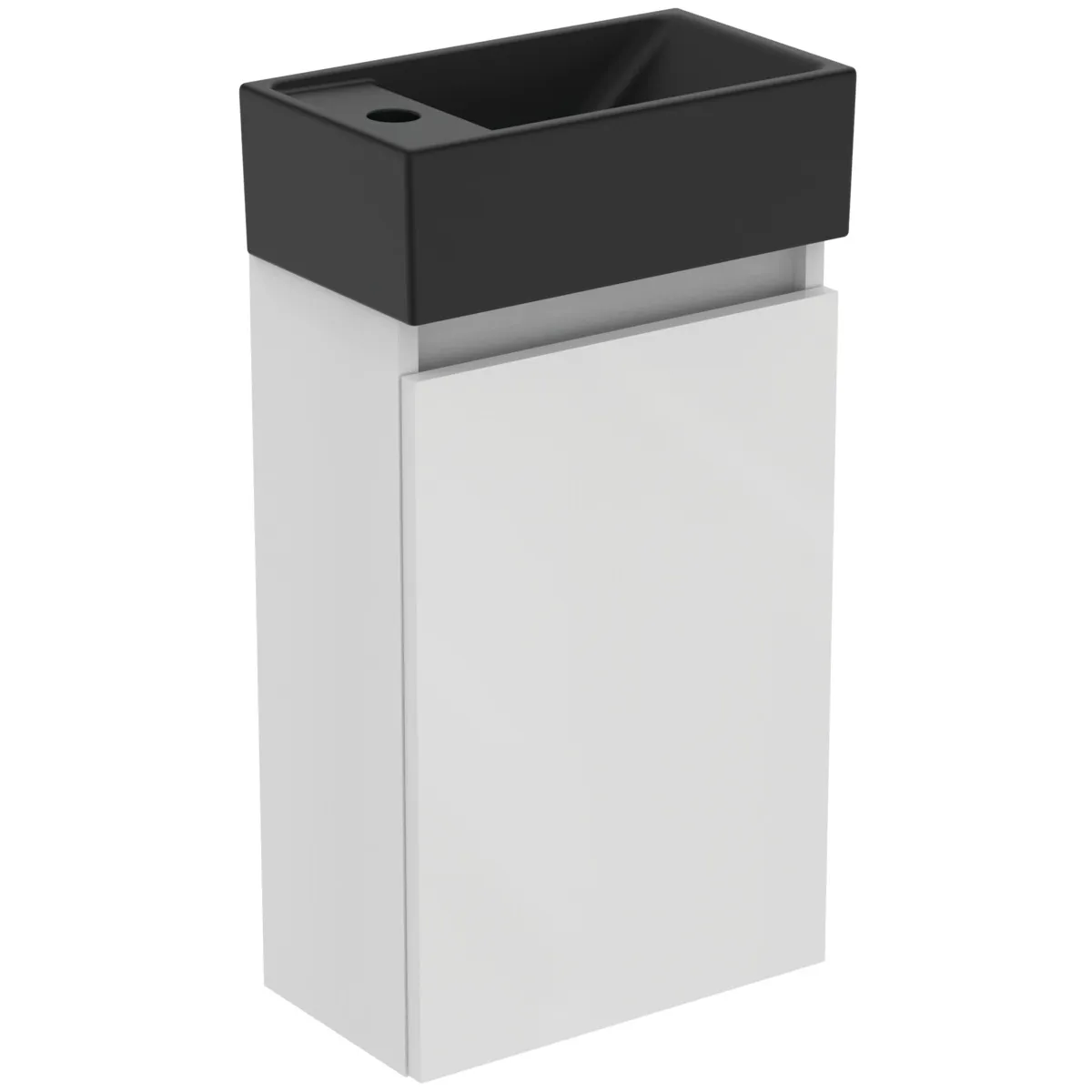 Ideal Standard Eurovit+ Handwaschbecken links 37cm Schwarz und Unterschrank 36cm mit Tür Hochglanz weiß lackiert Ideal Standard Eurovit+ Handwaschbecken links 37cm Schwarz und Unterschrank 36cm mit Tür Hochglanz weiß lackiert