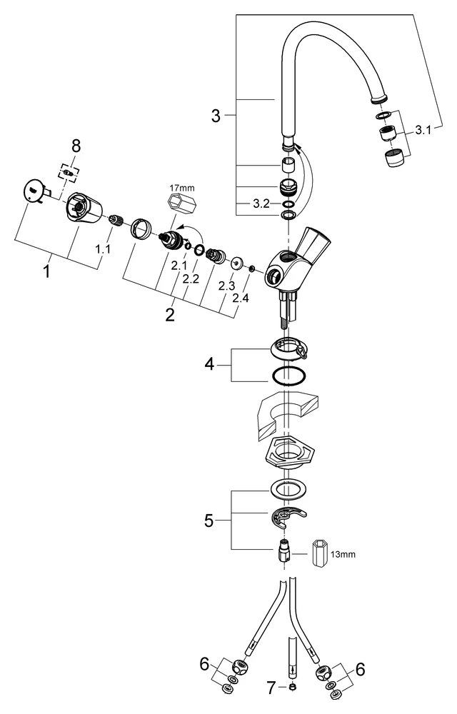 Spültisch-Einlochbatterie Costa 31930_1, schwenkbarer Rohrauslauf, Niederdruck für offene Warmwasserbereiter, chrom