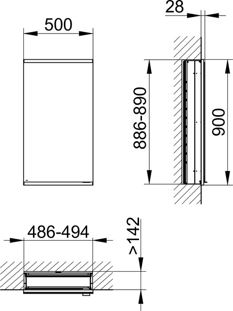 Royal Modular 2.0 800000051100100 Spiegelschrank unbeleuchtet Wandeinbau, 1 Steckdose 500 x 900 x 160 mm silber-eloxiert