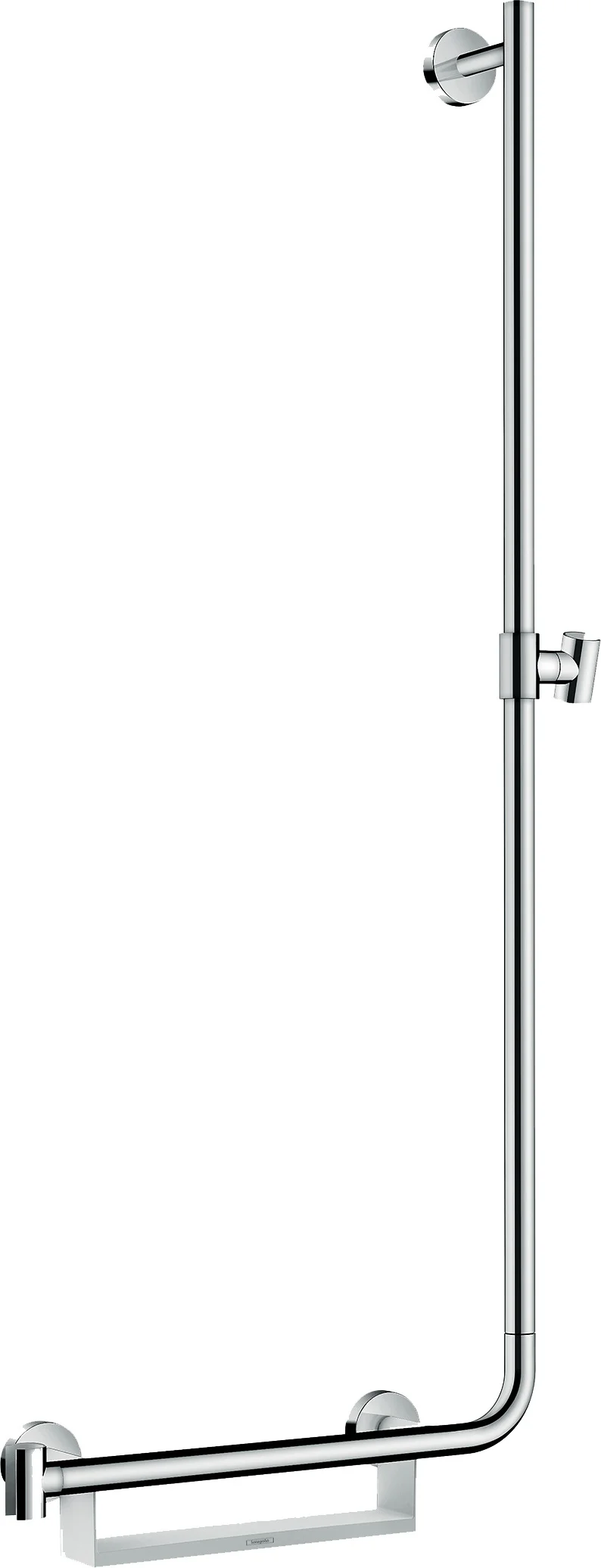 Hansgrohe Unica Brausestange Comfort 110 cm rechts, weiß/chrom – verstellbarer Handbrausehalter, Ablagekorb, 335 mm Bohrabstand