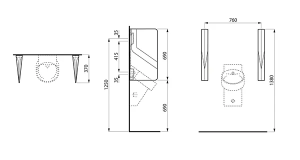 keramische Urinaltrennwand VAL 370x85x690 graphit matt keramische Urinaltrennwand VAL 370x85x690 graphit matt