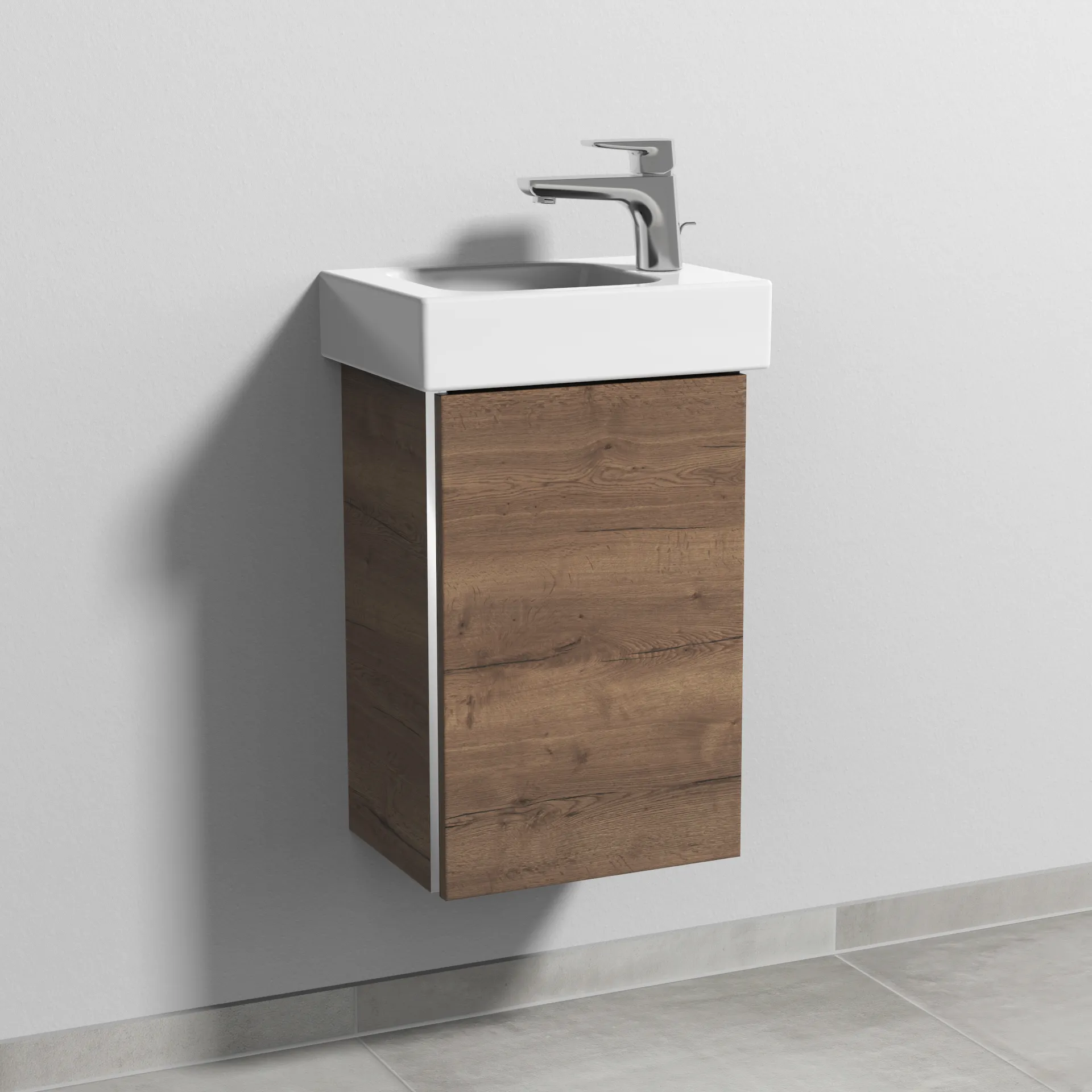 Sanipa Waschtischunterschrank „3way“ passend zu Keramik-Waschtische iCon von Geberit 335 × 523 × 267 mm in Eiche Tabak, Anschlag rechts