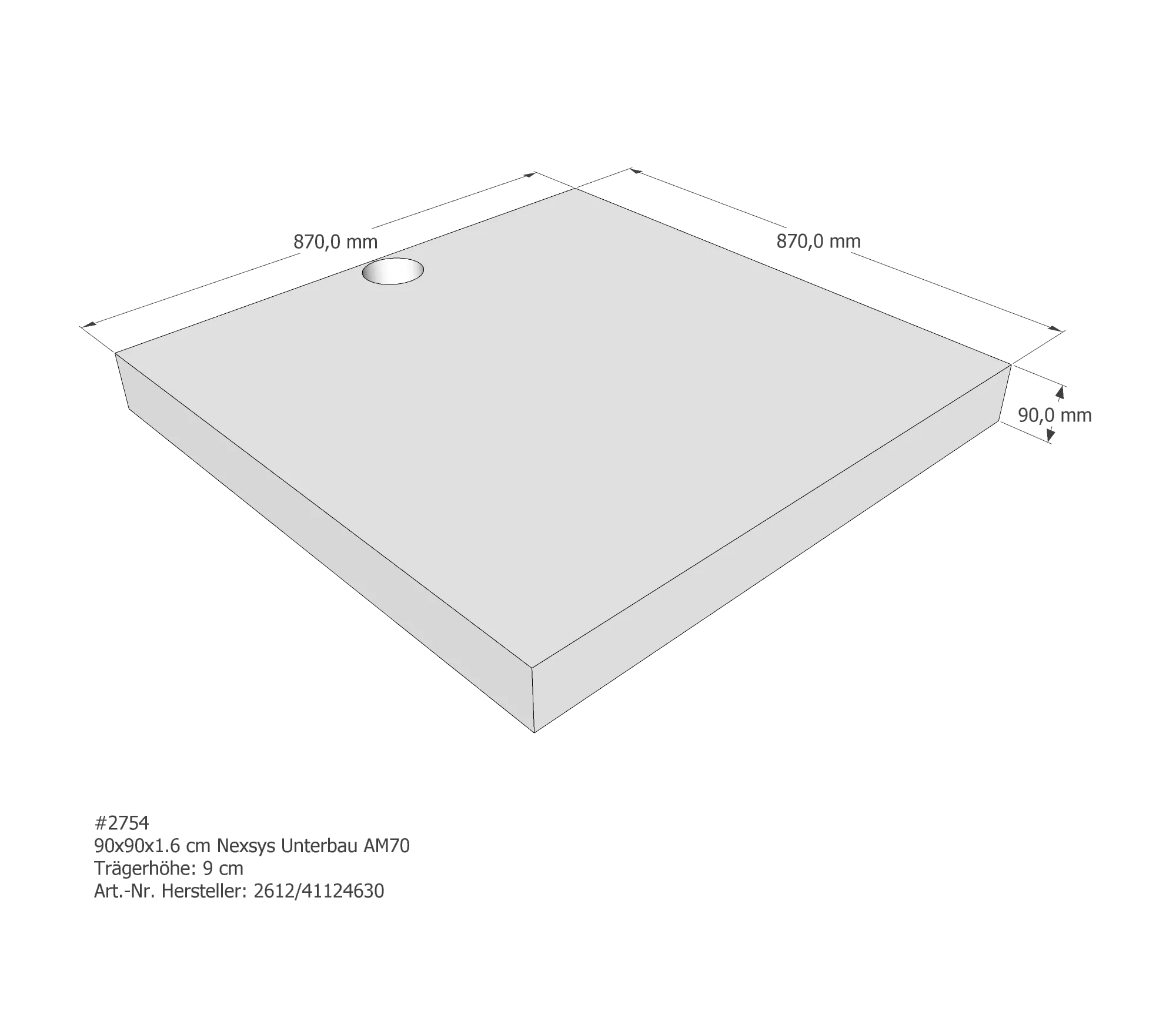 Duschwannenträger für Kaldewei Nexsys Unterbau 90 × 90 × 1,6 cm