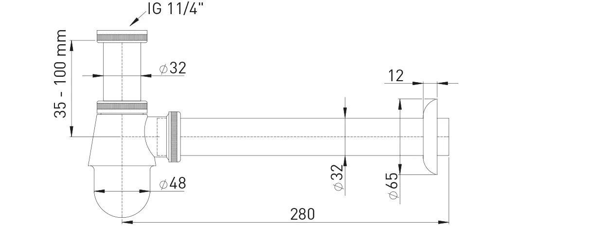 Flaschen-Bidetgeruchverschluss Messing vc 1 1/4″ x 32 mm