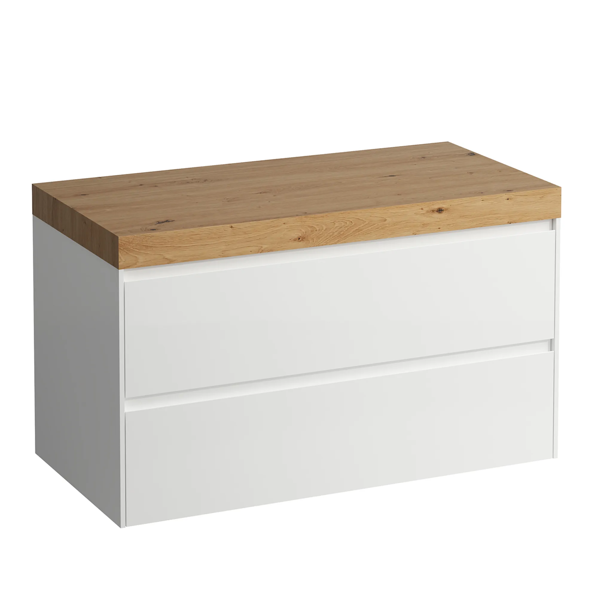 Waschtischunterbau+Waschtischplatte (MODULAR SYSTEM) LANI 495x985x580 ohne Ausschnitt Abdeckplatte 65 mm (Farbe: .267 wildeiche), mit 2 Schubladen integrierter Griffleiste Vollauszug und Soft-Close weiß matt