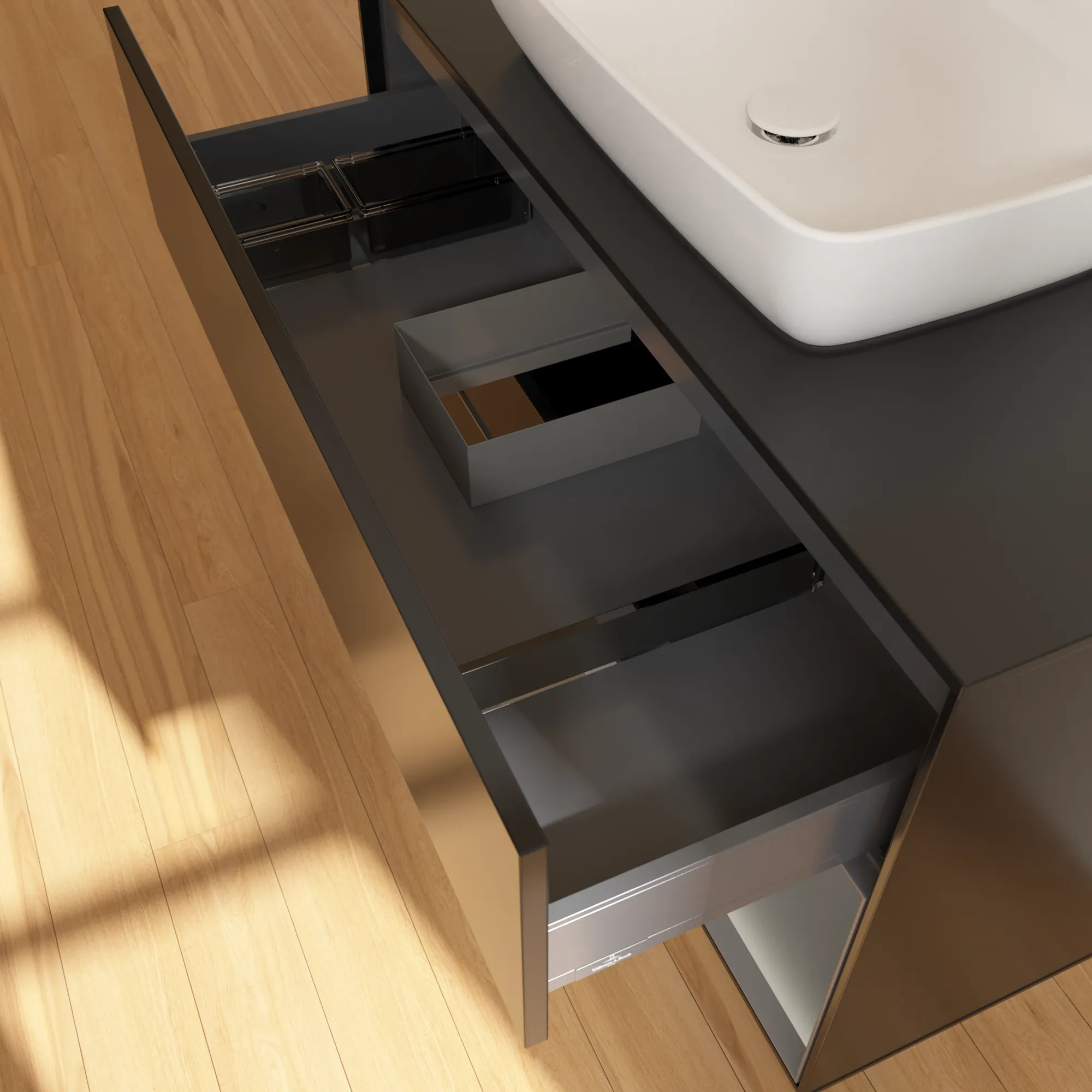 Villeroy & Boch Waschbeckenunterschrank Finion F78, 1000 x 603 x 501 mm, Black Matt Lacquer, mit Beleuchtung und Push-to-open Funktion Villeroy & Boch Waschbeckenunterschrank Finion F78, 1000 x 603 x 501 mm, Black Matt Lacquer, mit Beleuchtung und Push-to-open Funktion