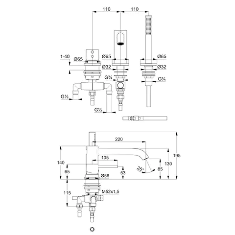 Kludi BOZZ 3-Loch Wannenfüll- und Brause-Einhandmischer chrom Kludi BOZZ 3-Loch Wannenfüll- und Brause-Einhandmischer chrom