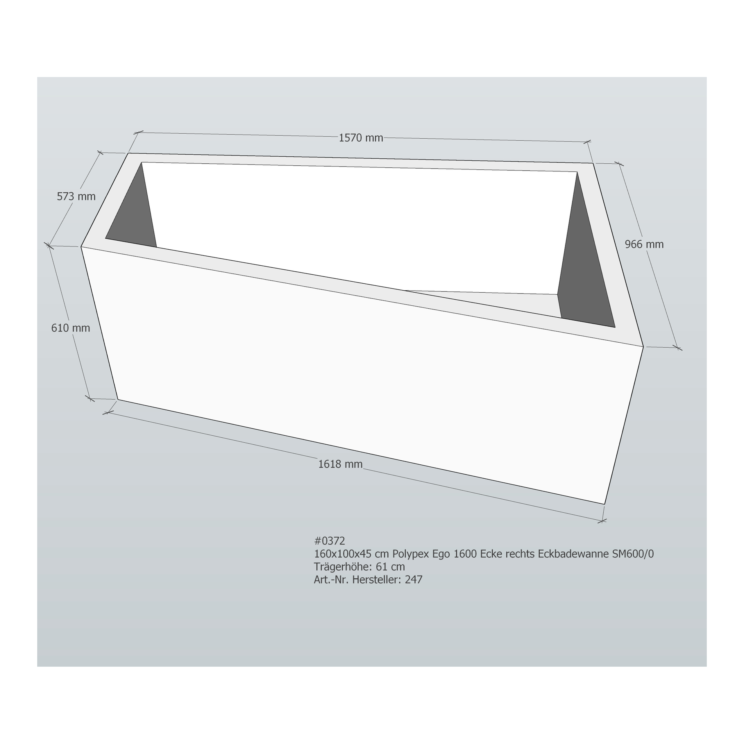 Badewannenträger für Polypex Ego 1600 Ecke rechts 160 × 100 × 45 cm