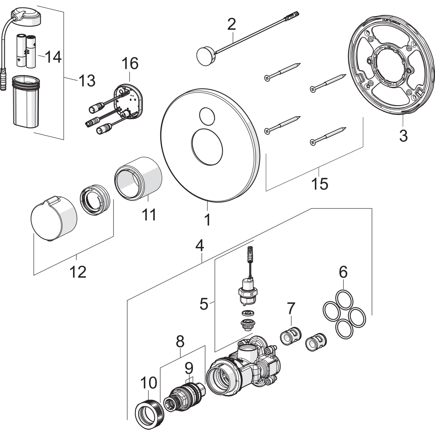 HA Fertigmontageset für Brausebatterie HANSAELECTRA 8190 Rosette rund 3 V Chrom