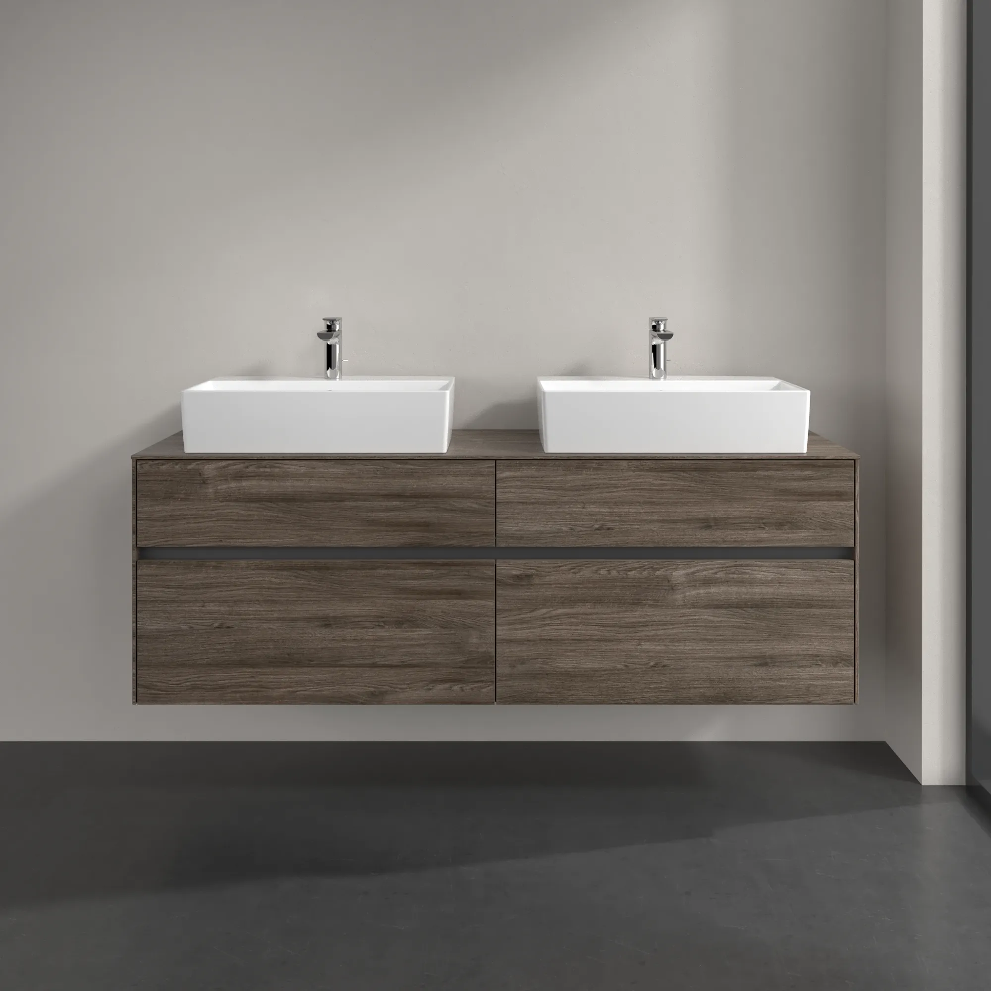 Villeroy & Boch Waschtischunterschrank „Collaro“ 1600 × 548 × 500 mm Stone Oak, ohne Beleuchtung, für links und rechts