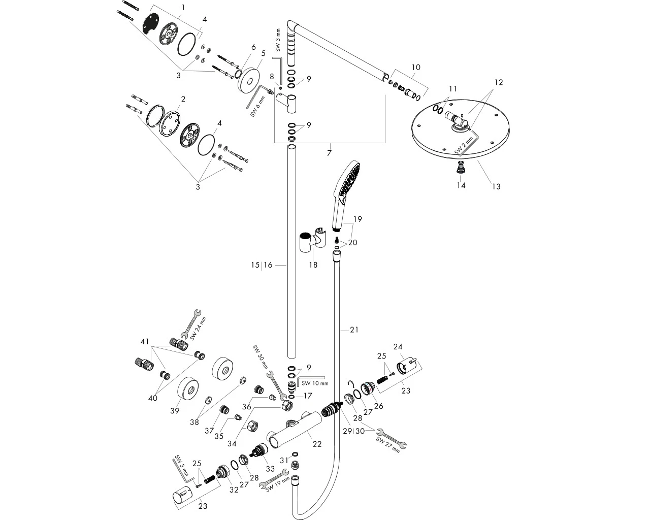 Showerpipe Raindance Select chrom mit Kopfbrause Raindance Air 1jet 300mm